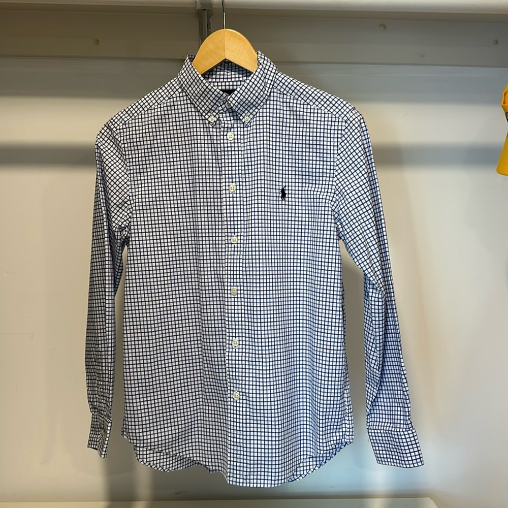 Ralph Lauren Boys Size L Blue and White Checked Button Down